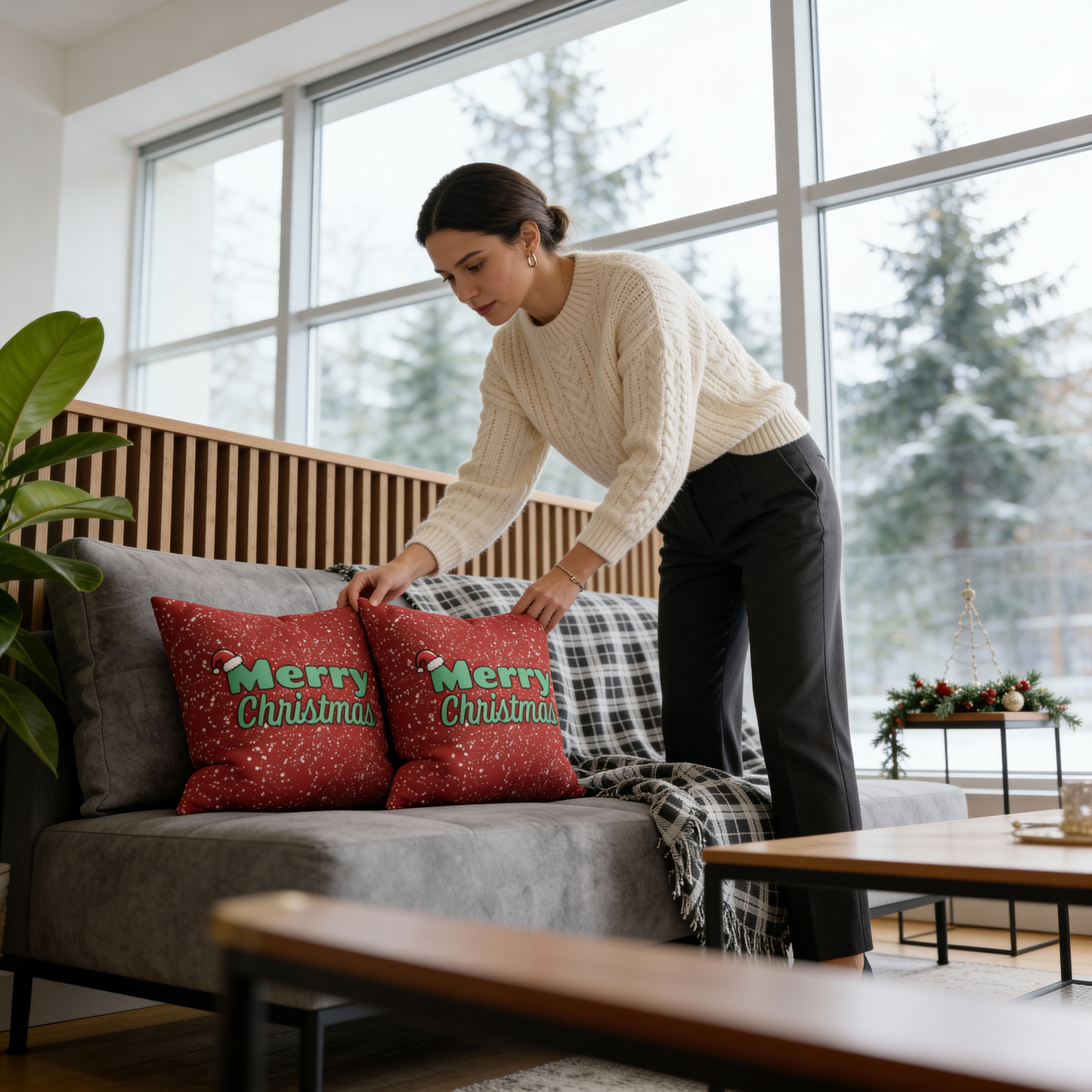 "Merry Christmas" Red Holiday Throw Pillowcase