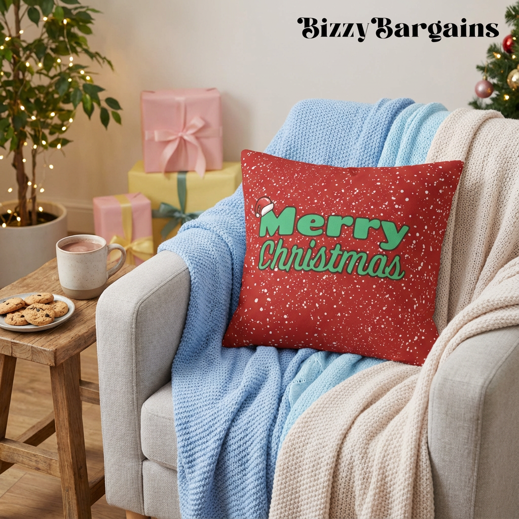 "Merry Christmas" Red Holiday Throw Pillowcase