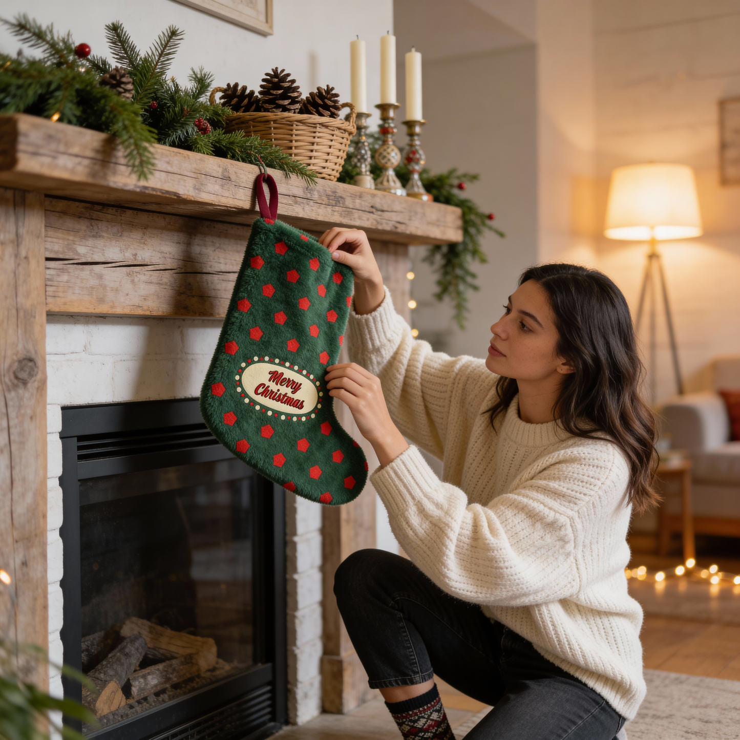"Merry Christmas" Polka Dot Christmas Stocking