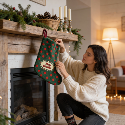 "Merry Christmas" Polka Dot Christmas Stocking