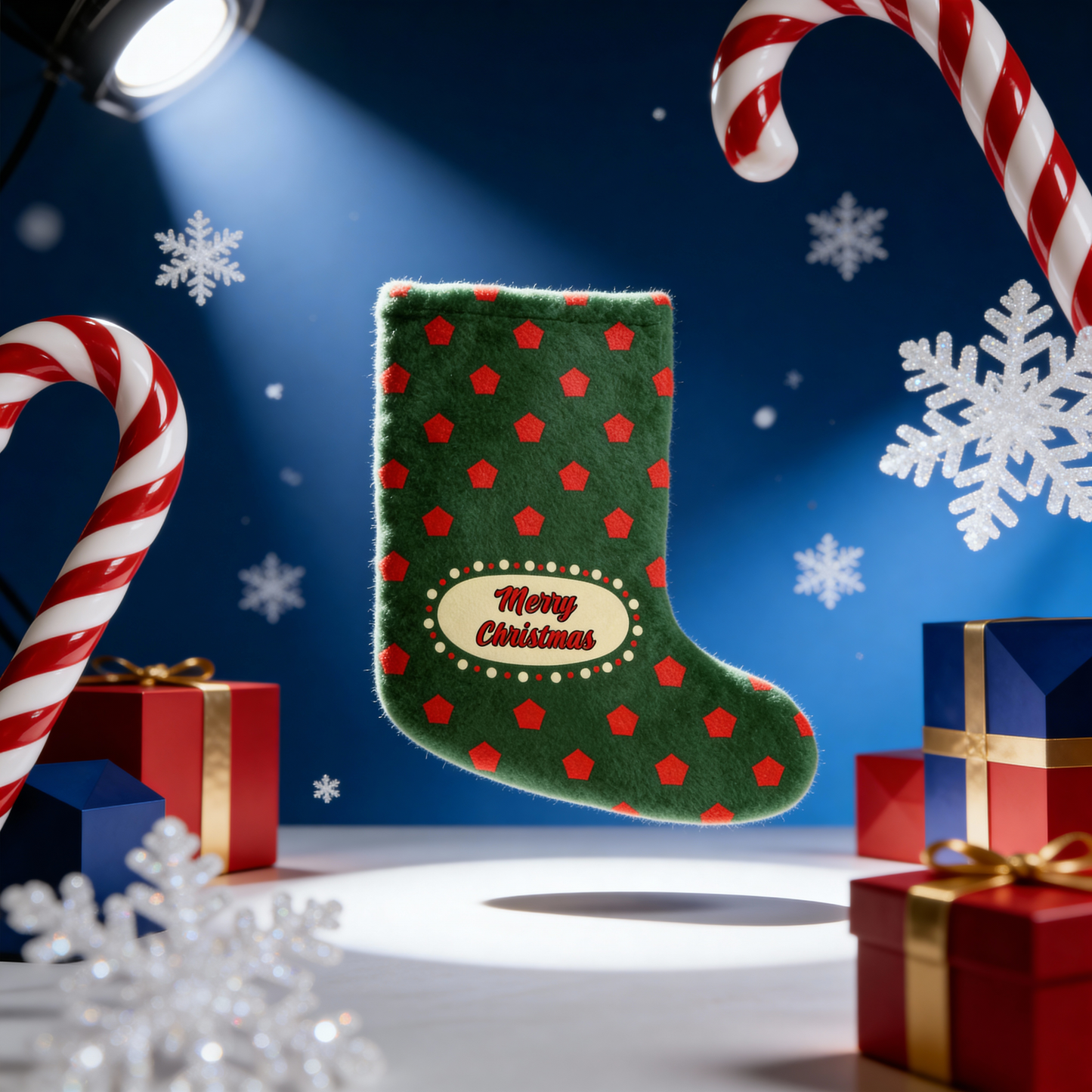 "Merry Christmas" Polka Dot Christmas Stocking