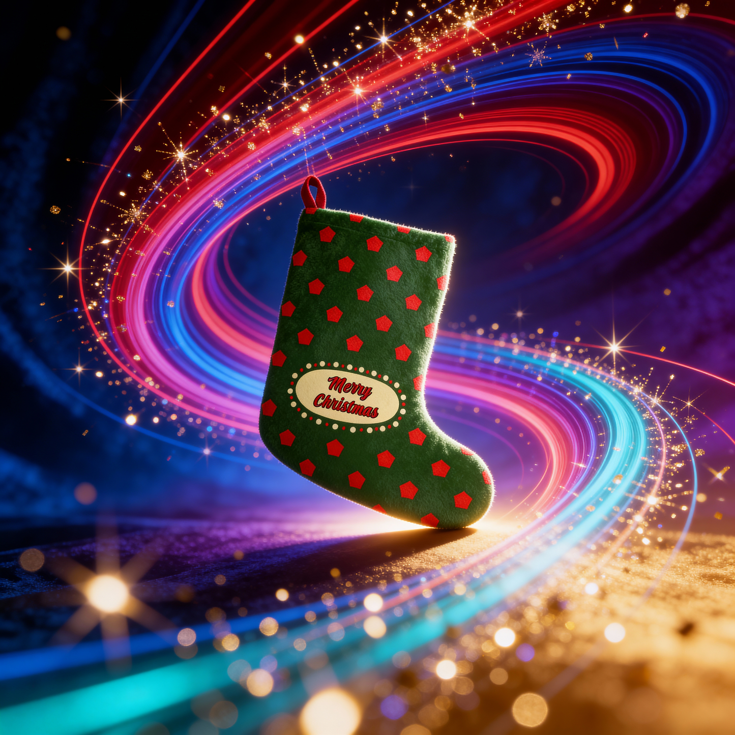 "Merry Christmas" Polka Dot Christmas Stocking