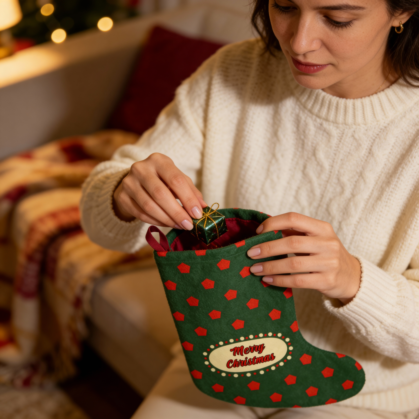 "Merry Christmas" Polka Dot Christmas Stocking