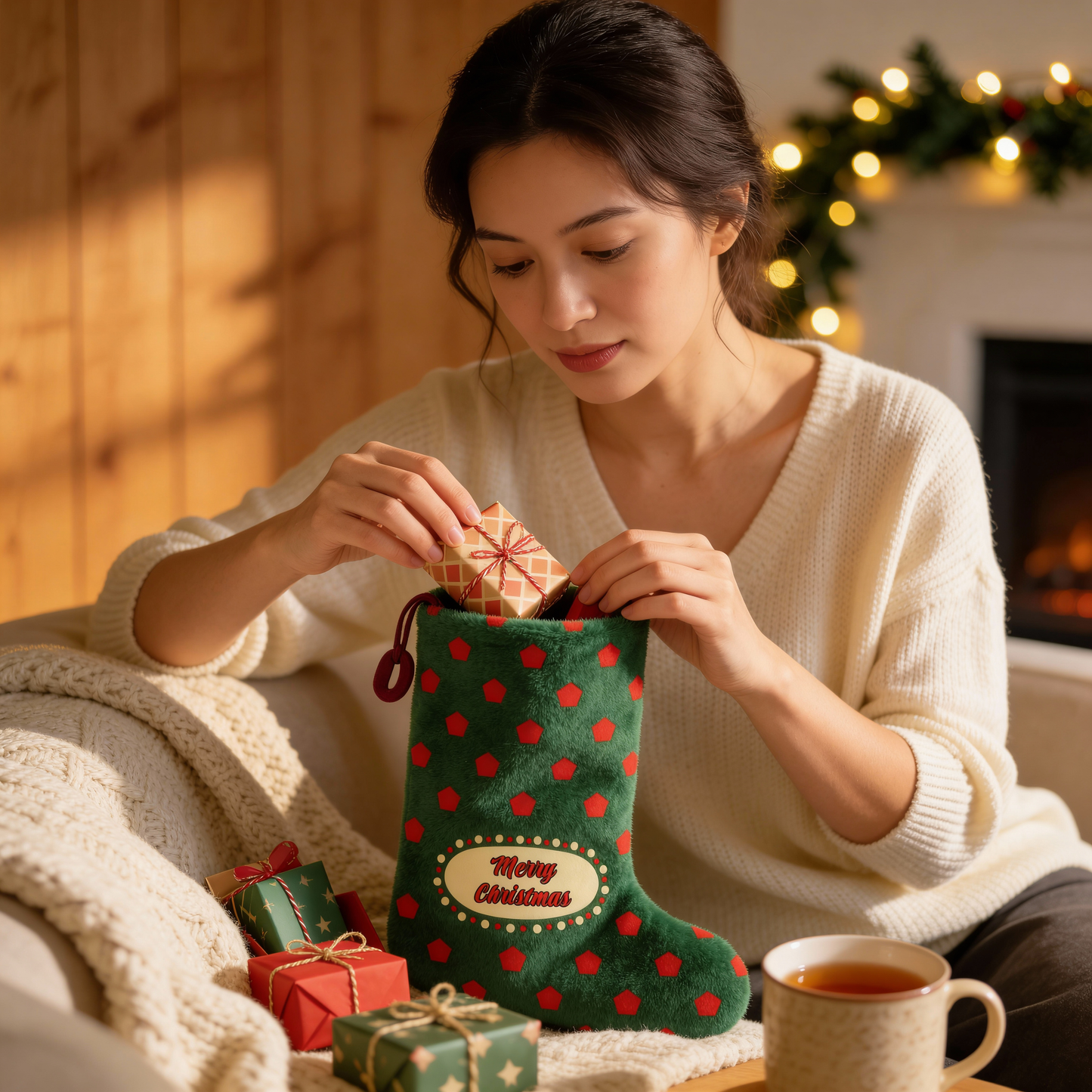 "Merry Christmas" Polka Dot Christmas Stocking