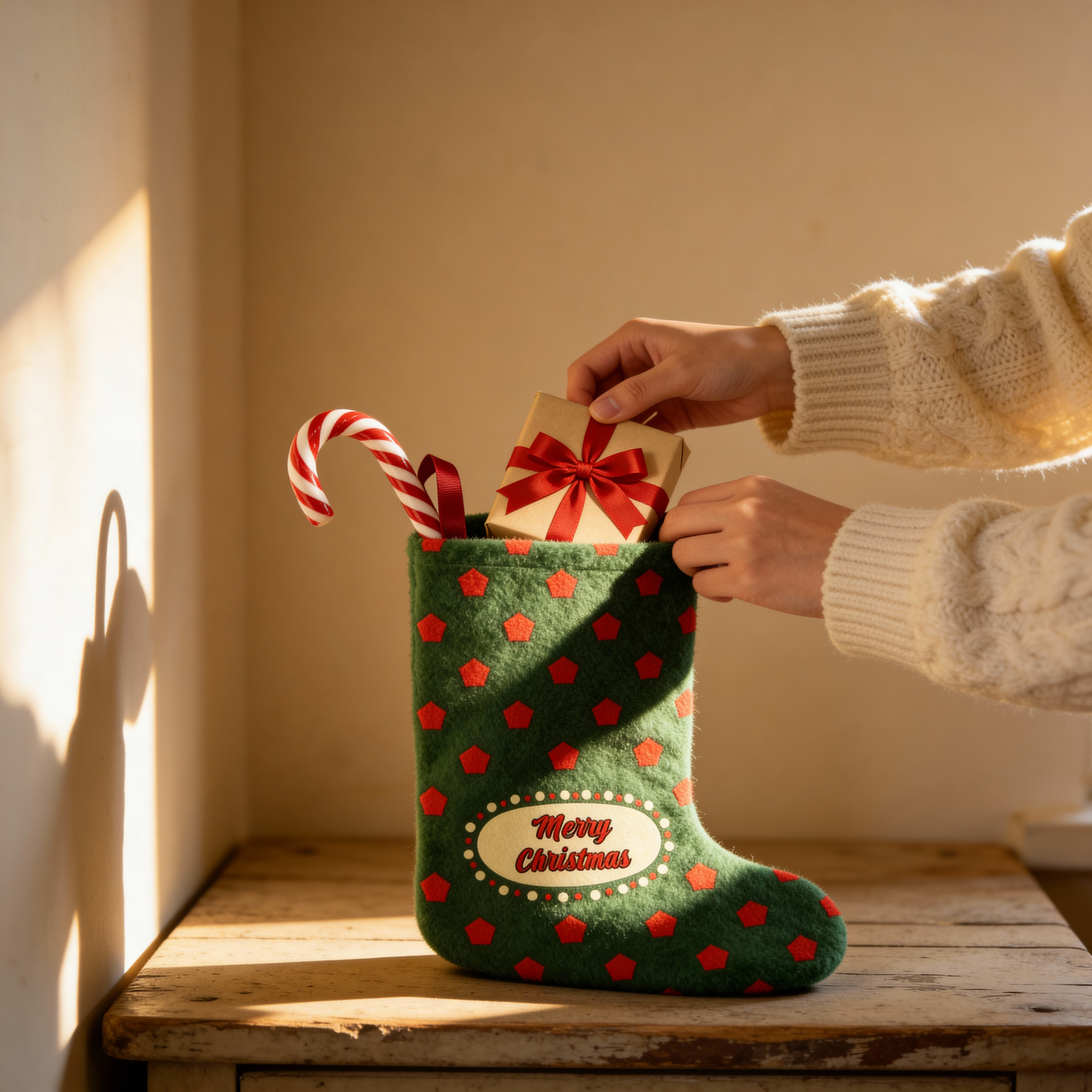 "Merry Christmas" Polka Dot Christmas Stocking