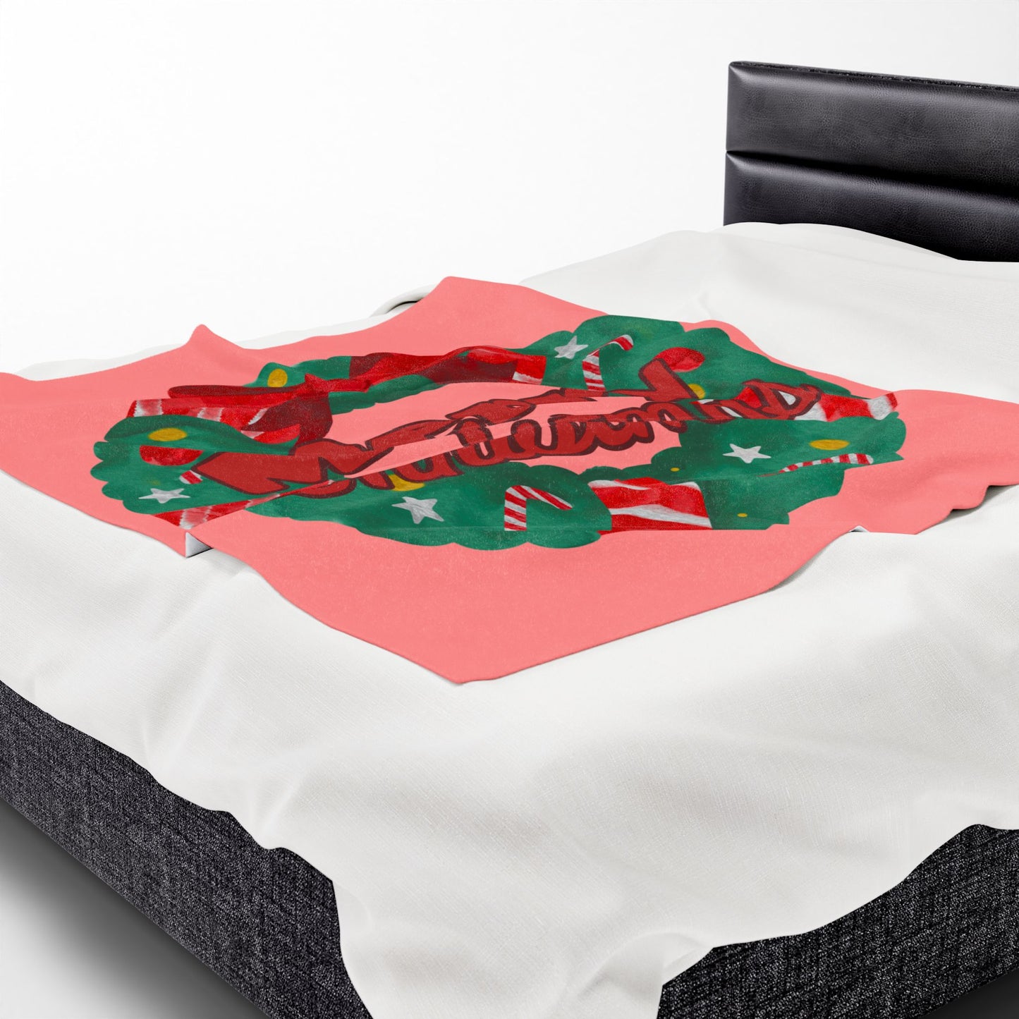 "Merry Christmas" Wreath Velveteen Plush Blanket