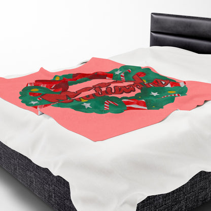 "Merry Christmas" Wreath Velveteen Plush Blanket