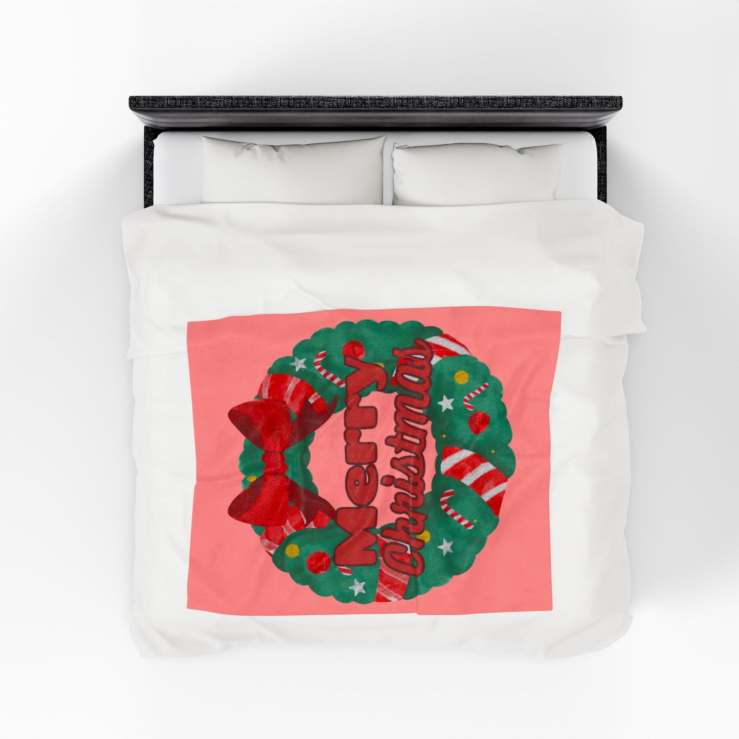 "Merry Christmas" Wreath Velveteen Plush Blanket