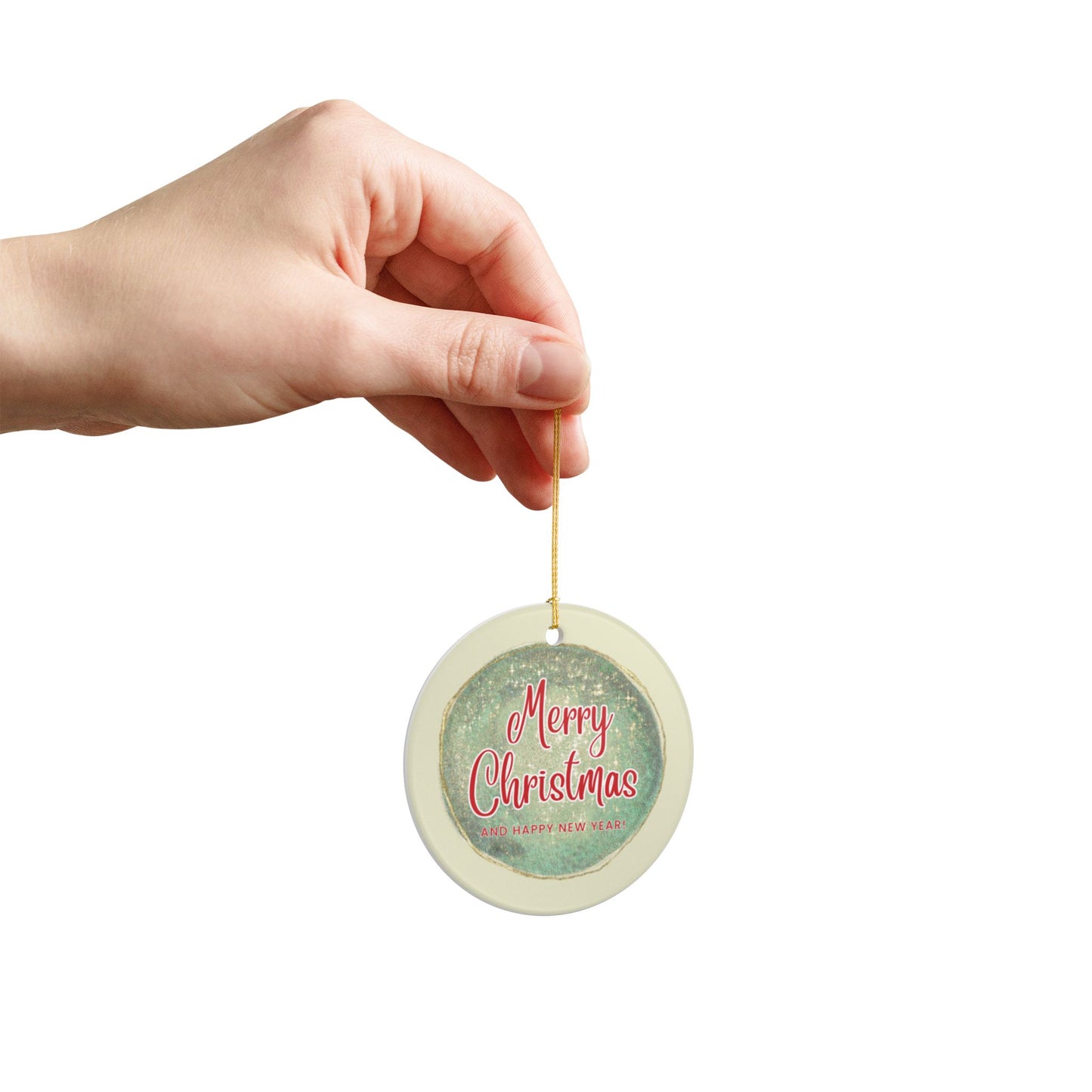 "Merry Christmas And Happy New Year" Ceramic Ornament