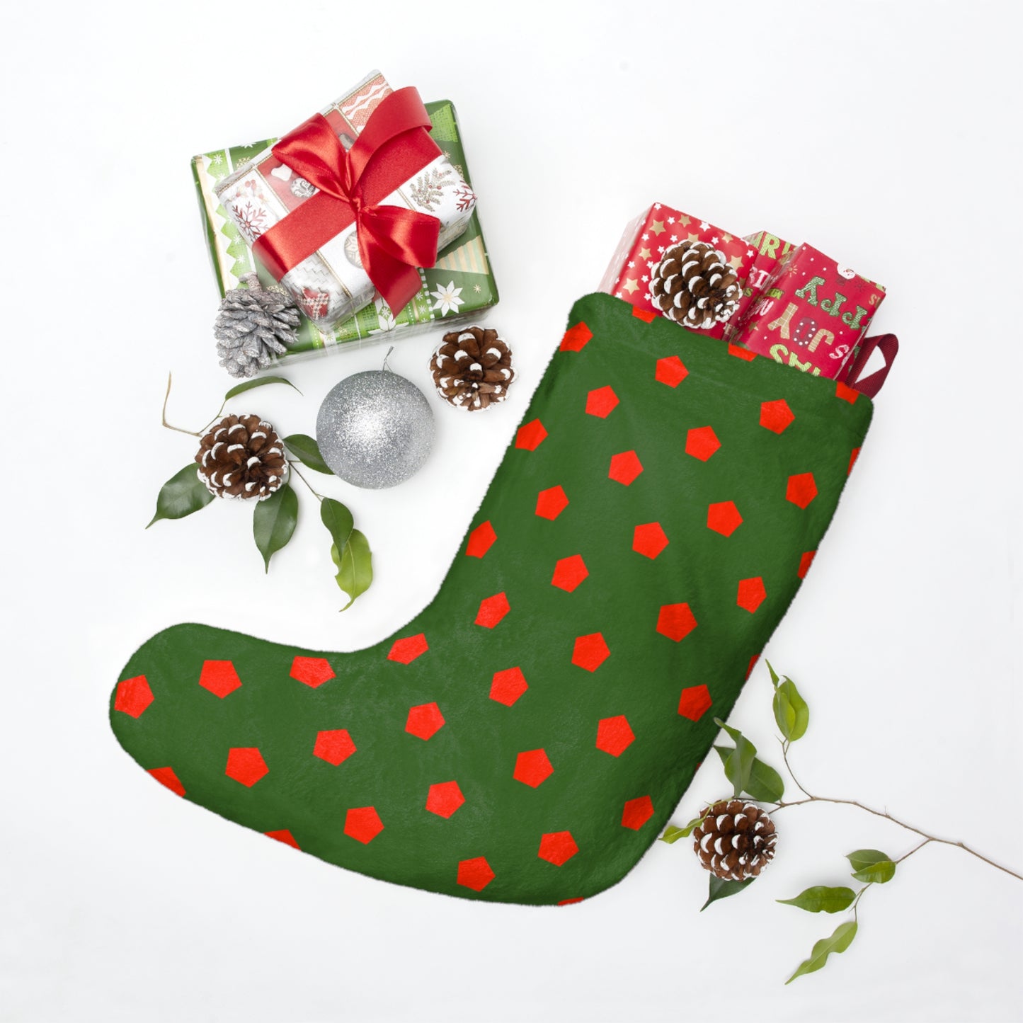 "Merry Christmas" Polka Dot Christmas Stocking