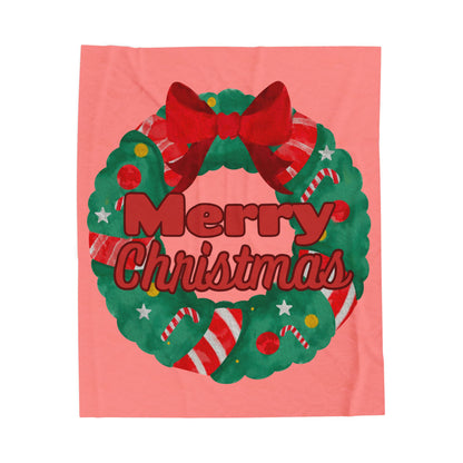"Merry Christmas" Wreath Velveteen Plush Blanket
