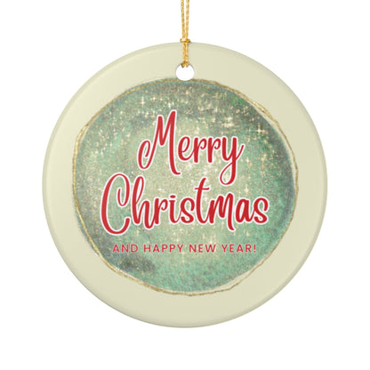 "Merry Christmas And Happy New Year" Ceramic Ornament