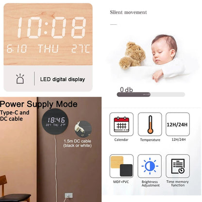 Wooden LED Digital Modern Wall Clocks