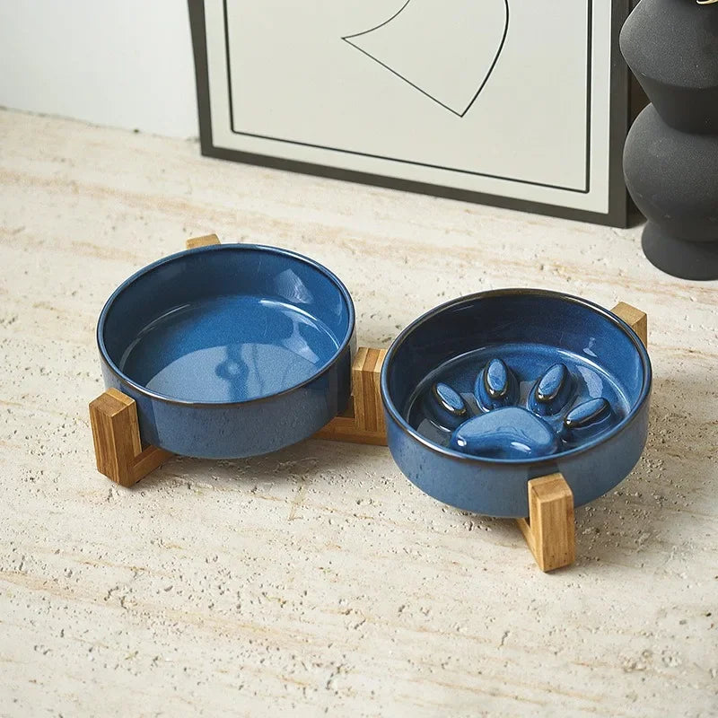 Blue & Cream Ceramic Pet Bowls