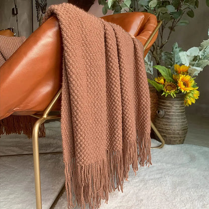 Lightweight Textured Knitted Throw Blanket