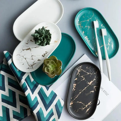 Oval Marble Design Storage Tray