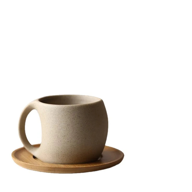 Ceramic Coffee Cup With Wooden Saucer