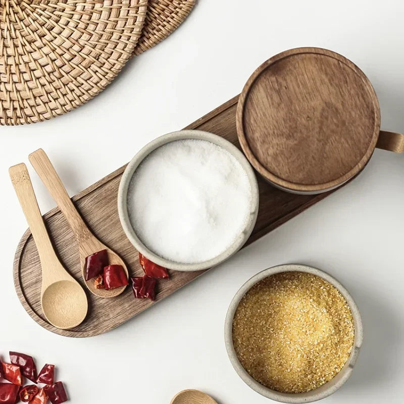 Ceramic Seasoning Jars With Wooden Lid