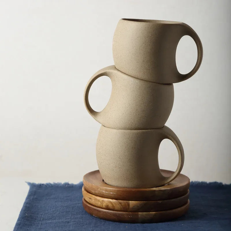 Ceramic Coffee Cup With Wooden Saucer