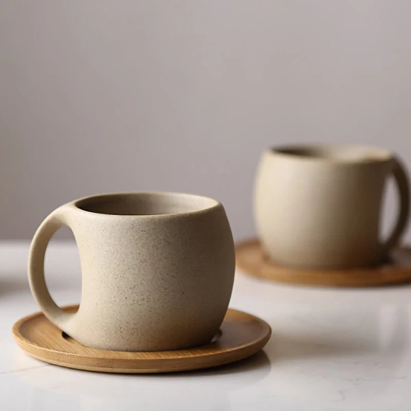 Ceramic Coffee Cup With Wooden Saucer