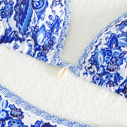 Summery White & Blue Two-Piece Bikini