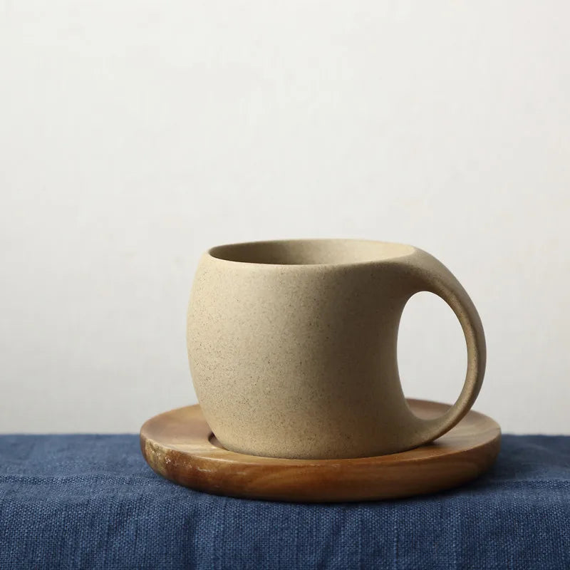 Ceramic Coffee Cup With Wooden Saucer