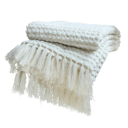Cream White Knitted Throw Blanket