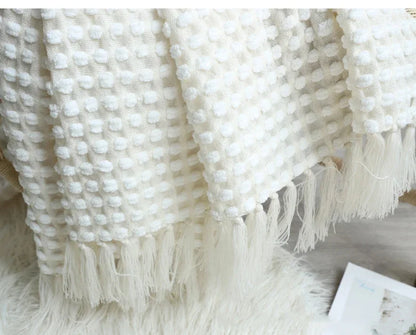 Cream White Knitted Throw Blanket
