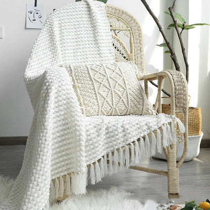 Cream White Knitted Throw Blanket