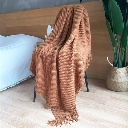 Lightweight Textured Knitted Throw Blanket