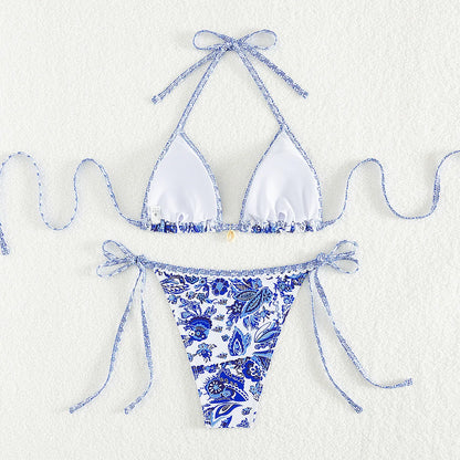 Summery White & Blue Two-Piece Bikini